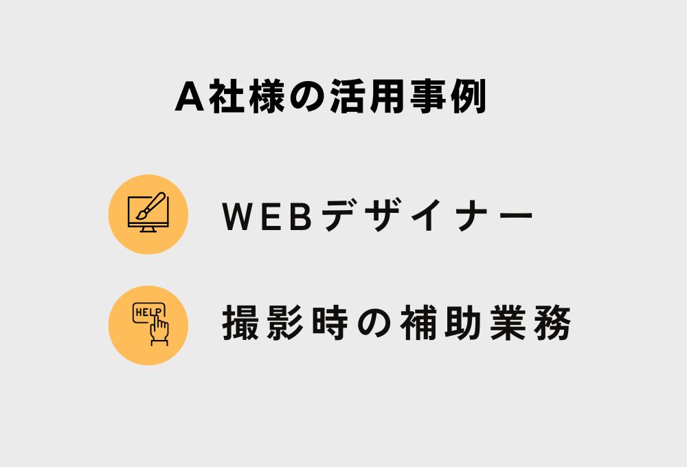 A社様の活用事例：WEBデザイナー、撮影時の補助業務
